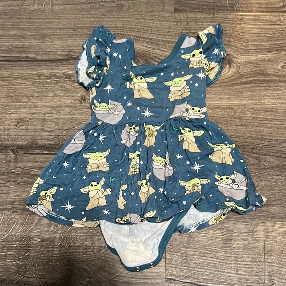 Little Sleepies Grogu Cute Baby Yoda Blue Dress